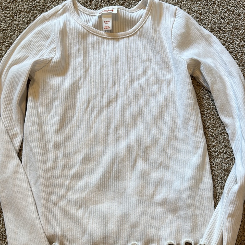 White Ribbed Long Sleeve Top